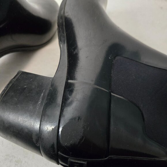 Hunter Women's Size 7 Rain Boots Heeled Ankle Booties Black Gloss Rubber - Picture 12 of 14